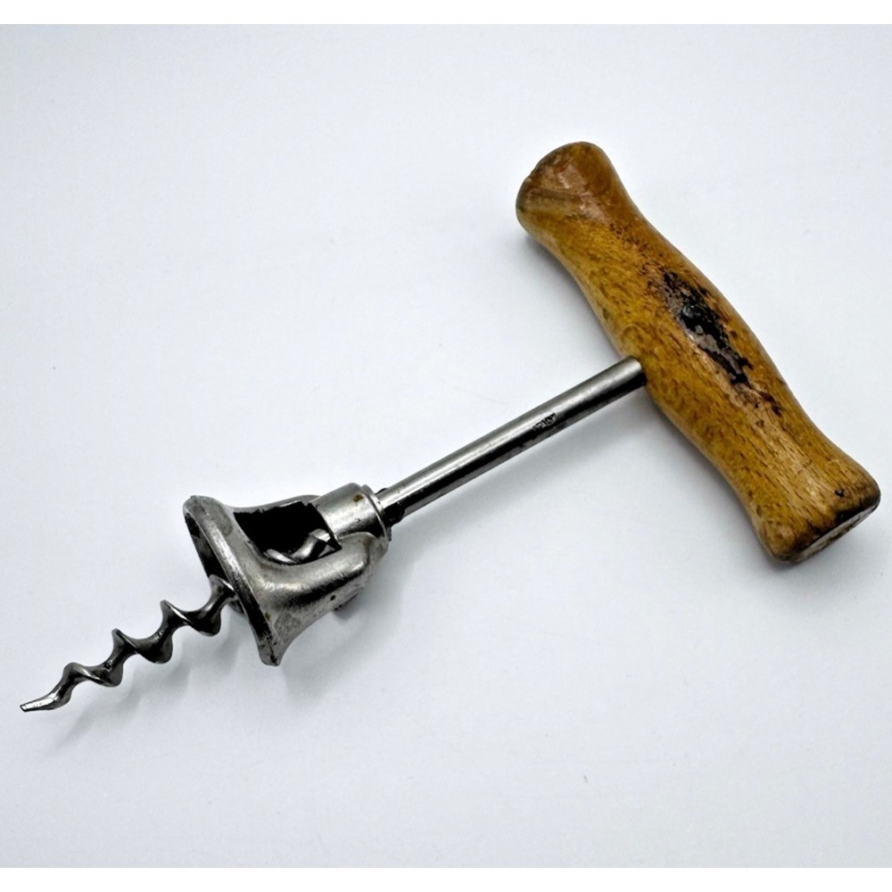 Vintage Corkscrew Wine Bottle Opener Wood Handle Italy Bar Tool
